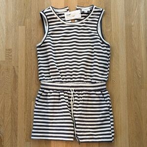 Evereve Ivory and Charcoal Striped Romper
